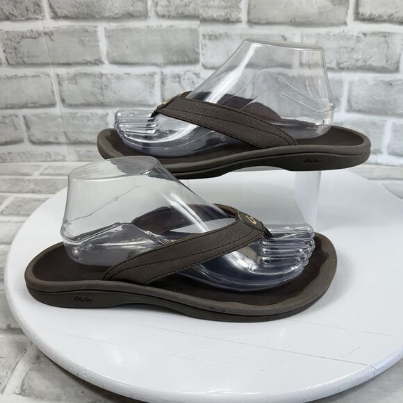 OluKai Women's Size 9 Ohana Sandal Thong Flip Flop Beach Slide Brown Leather - Picture 1 of 10